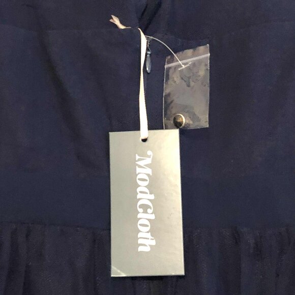 NWT MODCLOTH GEODE Sapphire Tulle Dress Embroidered Floral Appliqué Tea Length L - Picture 5 of 5
